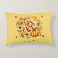 Cute Pumpkin Fairy in Autumn Wreath Accent Pillow