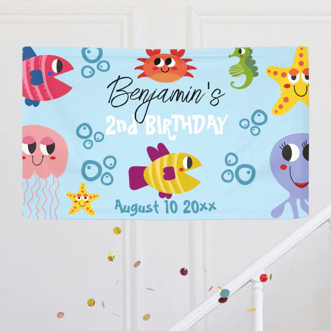 Under The Sea Whimsical Creatures Birthday Party Banner