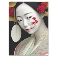 Japanese Floral Geisha Red Gold Fantasy Art Poster Tissue Paper