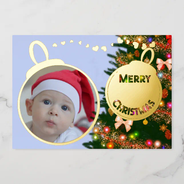 Merry Christmas - baby picture Foil Holiday Card