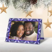 Unique Purple Peace & Joy Photo Christmas Card