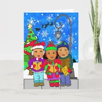 Merry Christmas Children Carolers Holiday Card