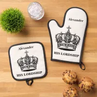 Crown Picture Funny Humorous His Lordship Oven Mitt & Pot Holder Set