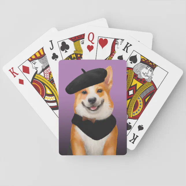 Cute Chic Corgi Dog Wearing Beret & Bandanna Poker Cards