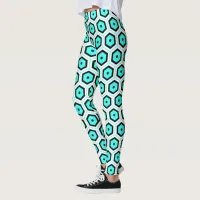 Turquoise Black White Honeycomb Geometric Pattern Leggings