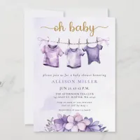 Oh Baby Purple Baby Clothesline Girl Baby Shower  Invitation