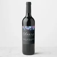 Deep Blue Purple Moody Twilight Floral Wedding Wine Label