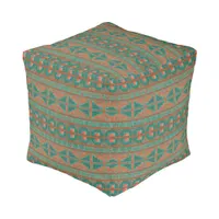 Southwestern Copper Teal Geometric Pattern Pouf