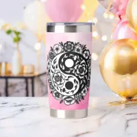 Pretty Black and White Floral Yin Yang Water Bottl Insulated Tumbler