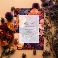 Burnt Orange, Dark Purple and Black Floral Wedding Invitation