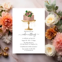 Trendy Rose Gold and Gold Floral Cake Cutting Invitation