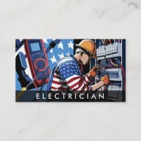 *~* QR Electrician Patriotic Flag AP75 Photo  Business Card