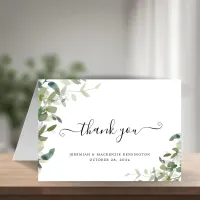 Elegant Eucalyptus Greenery Script Wedding Thank You Card