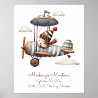 Personalized Whimsical Nursery Art Child and Plane Poster