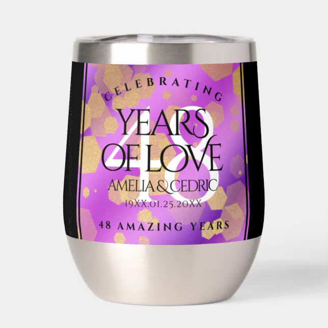 Elegant 48th Amethyst Wedding Anniversary Thermal Wine Tumbler