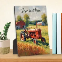 Rustic Vintage Red Tractor Farming Picture Plaque