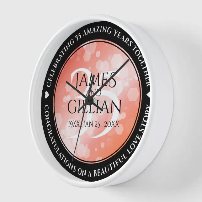 Elegant 35th Coral Wedding Anniversary Celebration Clock