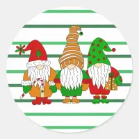 Three cute Christmas Gnomes Festive Holiday Classic Round Sticker