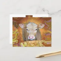 Fun and cute little calf with big eyes postcard