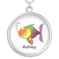 Happy Rainbow Fish Cartoon Add Name Silver Plated Necklace