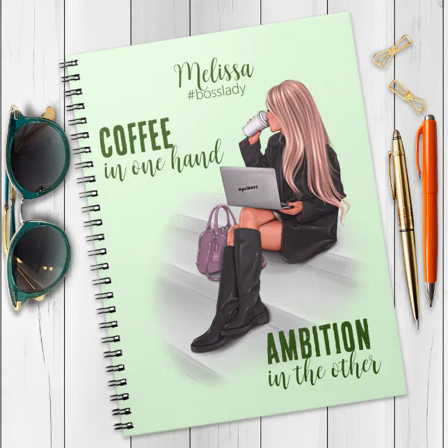 Motivational Girl Boss Green Spiral Photo Notebook