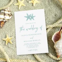 Modern Starfish Beach Sea Glass Blue Wedding Invitation