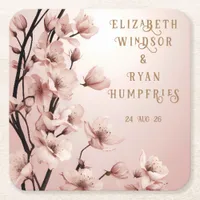 Blossoms of Love" Wedding Invitation Collection Square Paper Coaster