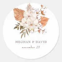 Rustic Boho Pampas Grass Floral Desert Wedding Classic Round Sticker