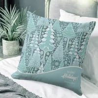 Stylized Coastal Christmas Trees Pattern#6 ID1009 Throw Pillow