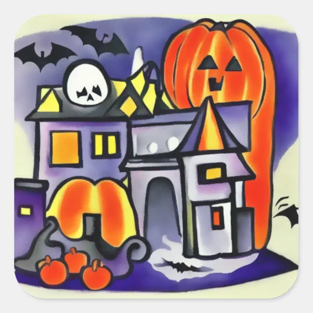 Pumpkins, ghosts, Halloween bats Square Sticker