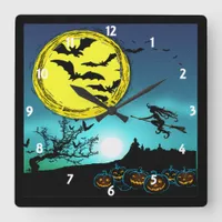 Young Witch Flying Amongst the Night Sky Clock