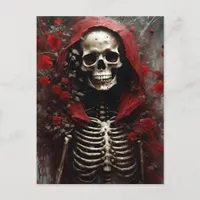 Skeleton in a Red Cape with Flowers Postcard