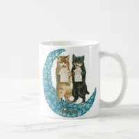 Valentine Cats on A Blue Flower Moon Coffee Mug