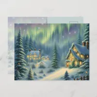 Magical Christmas night in the forest under stars  Holiday Postcard