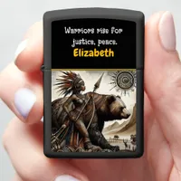 Warrior and her bear stand strong zippo lighter