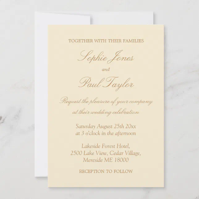 Stylish Beige Script Elegant Cream Wedding Invitation