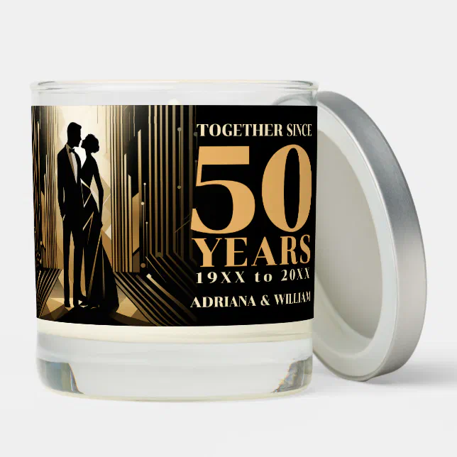 Art Deco Retro Black & Gold Wedding Anniversary Scented Candle