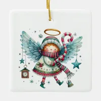 Charming Christmas Angel Modern Folk Art Style Ceramic Ornament