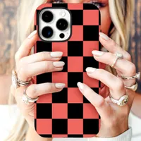 Coral Black Checkerboard iPhone 16 Pro Max Case