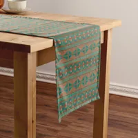 Southwestern Copper Teal Geometric Pattern Short Table Runner