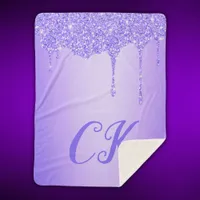 Initials Monogram with Purple Glitter | Sherpa Blanket