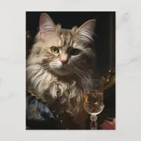 Adorable Cat With champagne Postcard