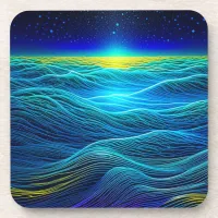 Ethereal Blue Waves and Ocean Sunset Beverage Coaster