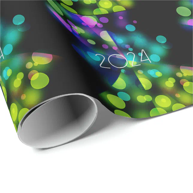 2024 new year with multicolor bubbles wrapping paper