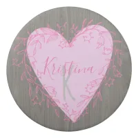 Cute Heart with Pink Floral Doodle Frame Monogram Eraser