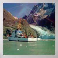 Alaskan Mountain Waterfall View  & Boat Poster