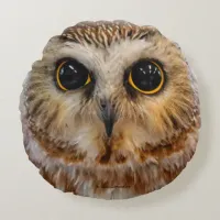 Cute Little Northern Saw Whet Owl Round Pillow