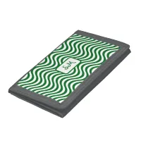 Monogram Green & White Wavy Stripes Psychedelic Trifold Wallet