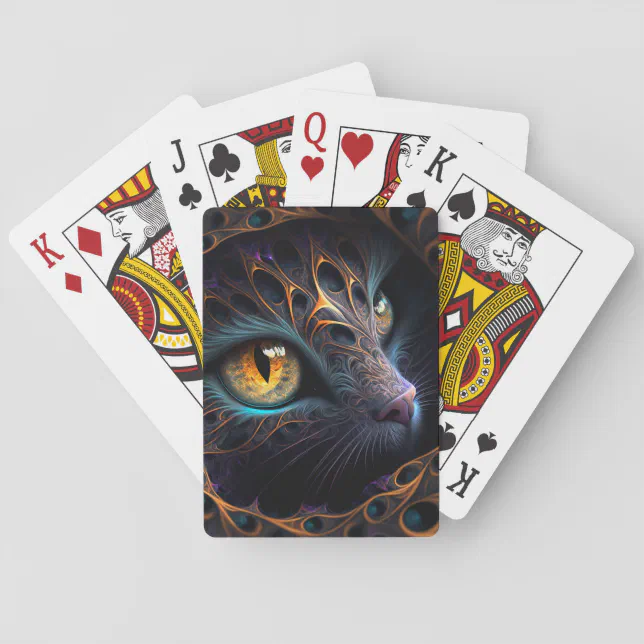 Fractal Cat Face in Black and Vibrant Colors Poker Cards