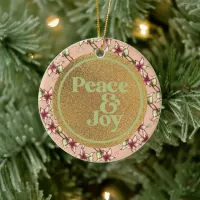 Peace and Joy, Green and Gold Poinsettia  Ceramic Ornament